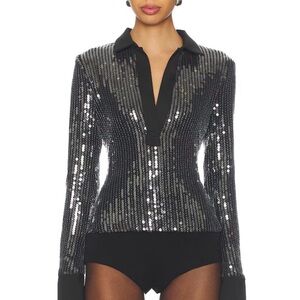 Superdown sequin long sleeve shirt